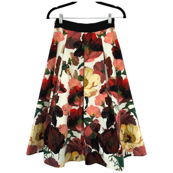 White‎ House Black Market Floral Midi Tea-Length Full Pinup Skirt Size 00 - Picture 1 of 11